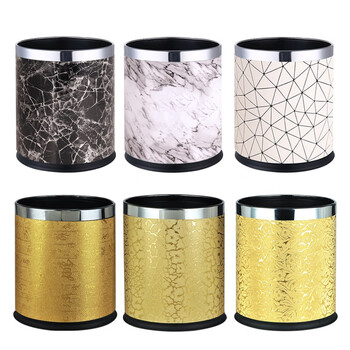 益美得 CY116 酒店卧室无盖垃圾桶防漏双层皮革不锈钢桶 房间桶黑色皮革纹10L