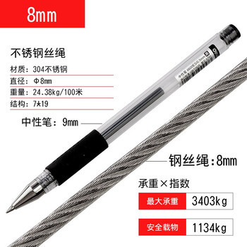 艾科堡 304不锈钢钢丝绳7*19结构直径8mm 1米长 牵引绳起重绳吊索具钢丝绳 AKB-GSS-08