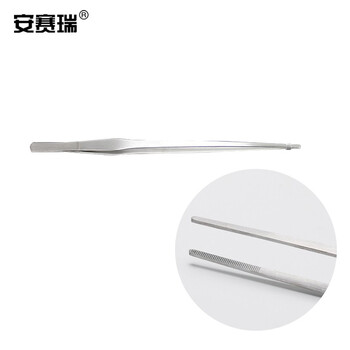 安赛瑞 不锈钢镊子 加长圆头带齿 鱼缸清洁用具 水草垃圾清理工具 38cm 直头 26376