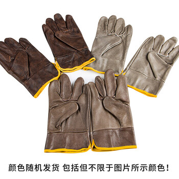 者也 短款牛皮焊工电焊手套加厚牛皮搬运耐磨劳保防护手套 深色系颜色随机发 1双
