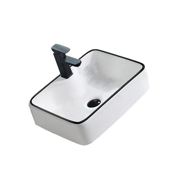 立新求精 黑边陶瓷洗手池台上盆面盆水盆洗脸池A2黑边40cm盆+下水+胶（定制)