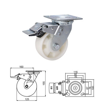 安赛瑞 平顶刹车脚轮 5英寸重型尼龙轮工业轮 承重400KG滑轮 易得力企业可定制 16240
