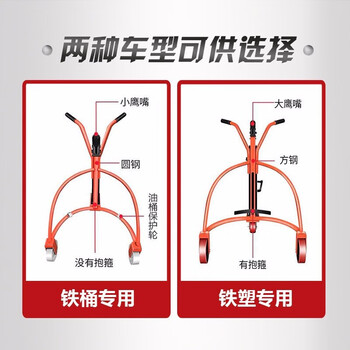 鸣固 油桶车 手动液压油桶搬运车 圆桶手推车 铁桶塑料桶钢制桶升高转运叉车 铁桶用聚氨酯轮