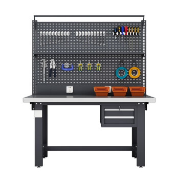 知旦灰色工作台ZD6998装配台维修台吊二抽双挂板带棚板灯架1.5米不锈钢台面