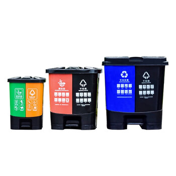 JN JIENBANGONG 垃圾桶 16升脚踏分类双开盖商场办公室学校厨房环卫干湿分离双桶垃圾桶 棕黑色26*28*36cm