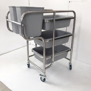 领象 收餐车餐厅收碗车餐盘碗不锈钢手推车移动收餐车带挂桶酒店食堂收台餐车保洁车不锈钢推车 弯把款
