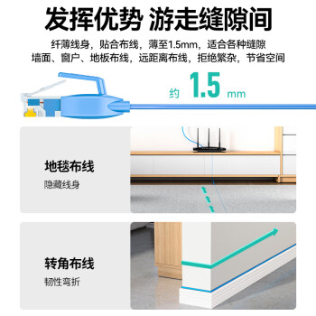 山泽（SAMZHE）六类网线 扁线 CAT6类千兆扁平家用电脑路由器非屏蔽网络连接线 成品跳线 蓝色5米 SZ-605BE