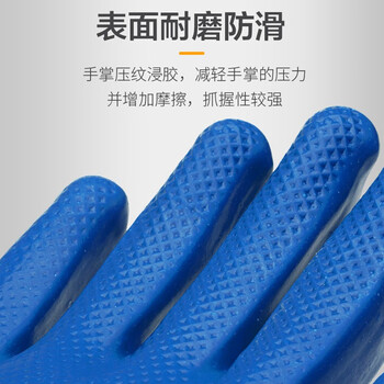 者也（ZYE）尼龙浸胶劳保手套 防滑挂胶压纹皱纹加厚耐油胶皮防护手套 压纹蓝胶 24双