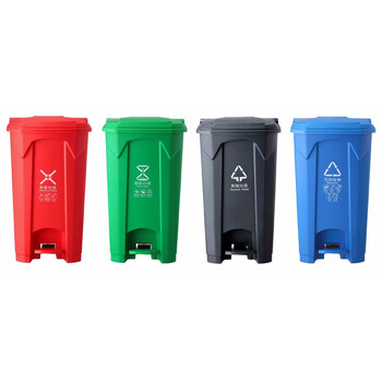 欣方圳 塑料脚踏式垃圾桶方形带盖全灰色垃圾桶 全灰色80L