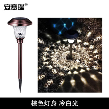 安赛瑞 太阳能草坪灯 户外庭院灯防水  (2个装) 别墅地插灯花园氛围灯 草地光影灯 不锈棕色-冷白 766019