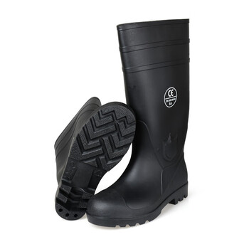 者也 高筒雨靴 长筒耐酸碱雨鞋 劳保胶鞋 工地安全防护雨靴 矿工靴防汛黑色 标准款 43码