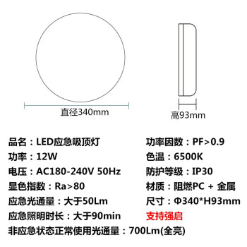 东君 LED应急吸顶灯 过道走廊楼道照明灯 支持强启 12W 白光 励鑫系列