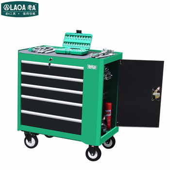 老A LAOA LA119005工具柜存储柜收纳柜移动工位柜维修工具车重型五层抽屉侧门带挂板工具柜 绿色-量大可定制