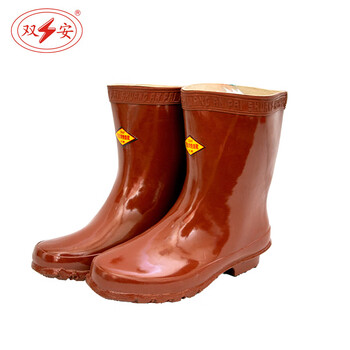双安 25KV绝缘靴中筒高压防触电安全鞋耐磨防滑橡胶水鞋定做 棕色 42码 1双
