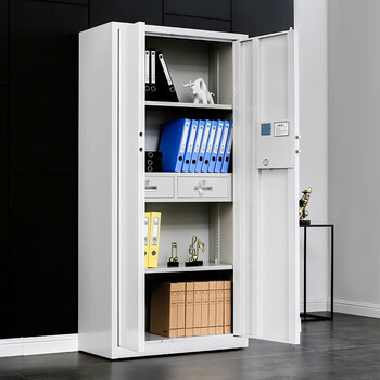 欧思泰保密柜钢制办公资料文件柜防盗柜矮柜通门白旋钮指纹锁双抽屉