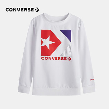 converse匡威童装男童卫衣春秋儿童女童针织圆领套头上衣2019纯白色