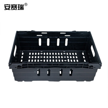 安赛瑞 可堆叠周转筐 加厚塑料镂空整理周转箱 物流运输周转箩果蔬用筐储物箱 59×40×19cm 黑色 200341