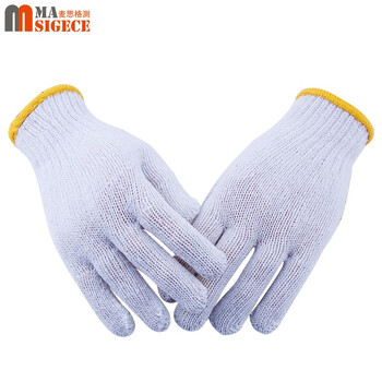 麦思格测(MASIGECE) 劳保点塑手套 MSGC-60 防滑7针棉纱手套 长度23CM 黄白 1双