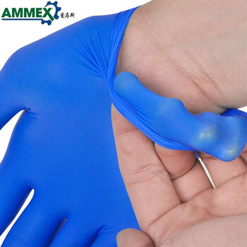 爱马斯（AMMEX）XNFST 一次性丁腈手套耐用型化工实验室加工 深蓝色 L码 定做 1盒（50双/盒)