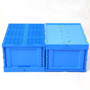 知旦折叠周转箱带盖 盖子可拆卸外径600*400*340mm带盖便捷式工厂物料箱物流箱611412蓝色