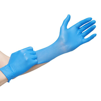登升 一次性丁腈手套 防油污防刺穿防护手套 加厚型 9寸 100只装（1盒） 海洋蓝 M码