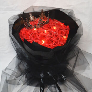 玫瑰花束生日礼物女生送老婆女友浪漫求婚创意走心礼品 52朵红花 黑纱