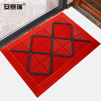 安赛瑞 室外镂空除尘地垫 EVA拼接除尘地垫 拼接式刮泥防滑脚垫 单刷灰刷红底 75×150×2.5cm 23389