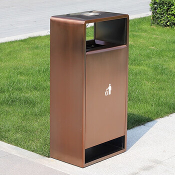 益美得 CY-326 户外金属垃圾桶室外垃圾箱公园街道小区广场果皮箱环保灭烟灰桶商用 古铜红不锈钢电镀款