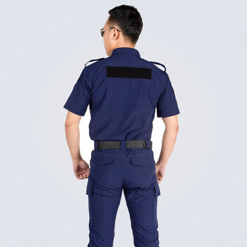 安美尚 ams 短袖速干套装 保安工作服套装 男士春夏薄款安保执勤作训服 蓝色 定做 L码 1套