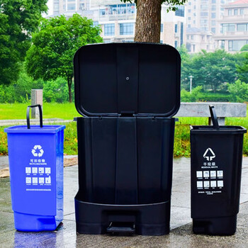 JN JIENBANGONG 垃圾桶 16升脚踏分类双开盖商场办公室学校厨房环卫干湿分离双桶垃圾桶 绿灰色26*28*36cm