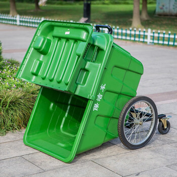 领象 环卫垃圾车垃圾桶大号440L大型垃圾桶大号带盖户外小区物业手推保洁清运车带轮 带小盖蓝白色