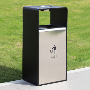 兰诗 LAUTEE CY-325 户外垃圾桶垃圾箱环卫果皮箱烟头灭烟桶 黑白灰不锈钢电镀款