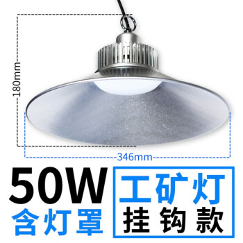 誉翊 led工矿灯厂房灯 工厂吊灯车间照明灯室内球场灯天棚灯 50W 挂钩款送吊链+吸顶盘 1个
