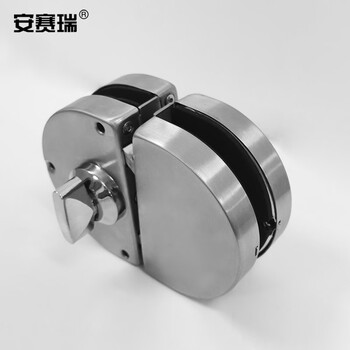 安赛瑞 玻璃门锁 免开孔304不锈钢双门双开移门防盗锁具玻璃锁 半圆-双开门-带反锁【801】 460090