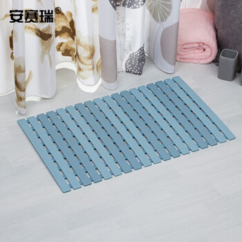 安赛瑞 浴室防滑垫 卫生间隔水洗澡垫 40×63cm 淋浴房吸盘地垫 浅蓝色 710494