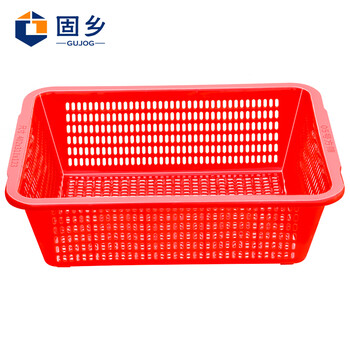固乡 加厚洗菜篮蔬菜彩色塑料篮子配货框子长方形周转框大号收纳筐（洗菜篮红色5号筐 406*312*118mm）