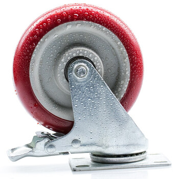 海斯迪克 中型聚氨酯转向轮 PU工业脚轮手推车板车轮枣红色 5寸刹车轮