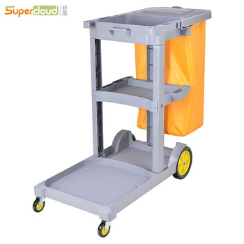 舒蔻 保洁车多功能手推车清洁车酒店打扫卫生物业宾馆专用工具车布草车 灰带盖 SK-330