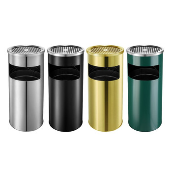 益美得 CY26 不锈钢烟灰桶 酒店大堂宾馆电梯口金属垃圾桶工业商场走廊吸灭烟桶烟灰柱带内桶 圆形银色30*61