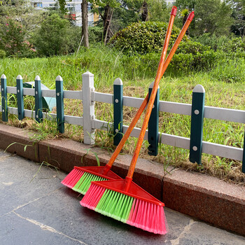 兰诗（LAUTEE）618-Y 加长杆环卫物业木柄扫把笤帚 黄色长斜杆宽头硬毛