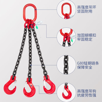 艾科堡 起重吊索具链条吊钩3吨2腿1米 G80锰钢吊链索具组合AKB-DSJ-80
