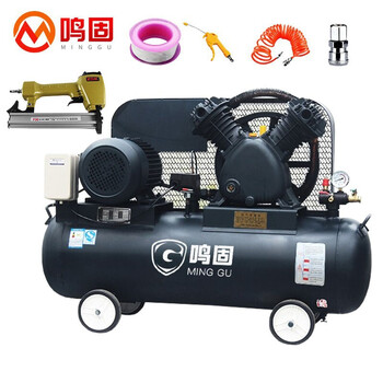鸣固 空压机皮带机 380V工业型气泵皮带式空气压缩机高压喷漆泵 V-0.6/8(三相)4KW（整机四件套+F30钉枪）