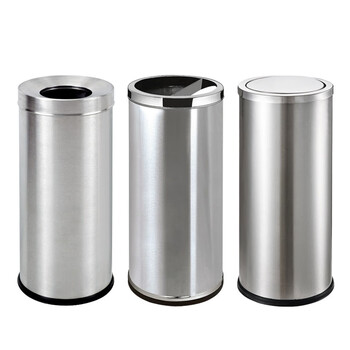 兰诗 LAUTEE CY12 不锈钢垃圾桶 酒店商场电梯圆形立式垃圾桶果皮桶 小号翻盖款25*62