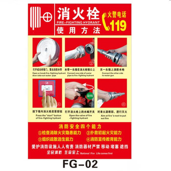 亿箬 （消火栓50*70cm）PVC灭火器使用方法安全标识牌 消防栓箱提示标识室外贴纸FG-03