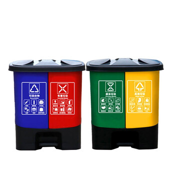 赫思迪格 JG-209 分类垃圾桶 双桶带盖脚踏式干湿分离 厨房客厅办公室垃圾桶 湿垃圾+干垃圾 30L咖啡黑款