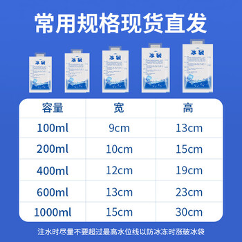 汇安 物理降温冰敷袋200ML 注水冰袋速冷防暑可反复使用 户外食品保鲜冷藏袋保冷袋冷链运输蓄冷袋100个装