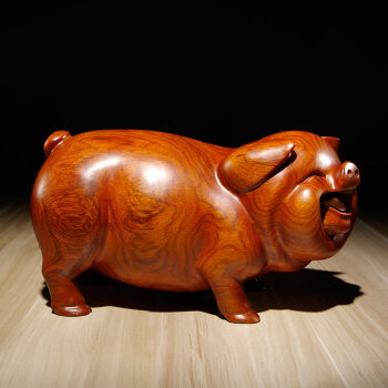花梨木雕刻猪摆件十二生肖可爱猪家居客厅桌面摆设红木雕刻工艺品花梨