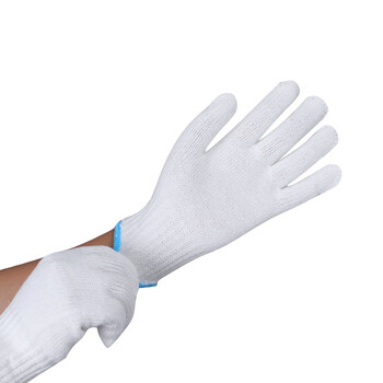 君御 700克七针毛纺线 劳保日常工地通用手套（蓝边）  毛纺线-白色*12副/打