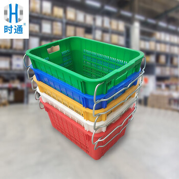 时通塑料周转筐长方形加厚水果大号蔬菜批发货框子带铁把手菜箩6号加厚620*430*300mm