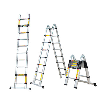 凌科朔(LINKSHIRE)竹节伸缩梯两用梯2.2+2.2米两用梯打直4.4米人字梯缩回87厘米重14.7公斤铝合金伸缩工程梯